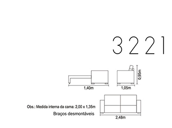 Sofá-cama para escritório e ambientes 3221 medidas